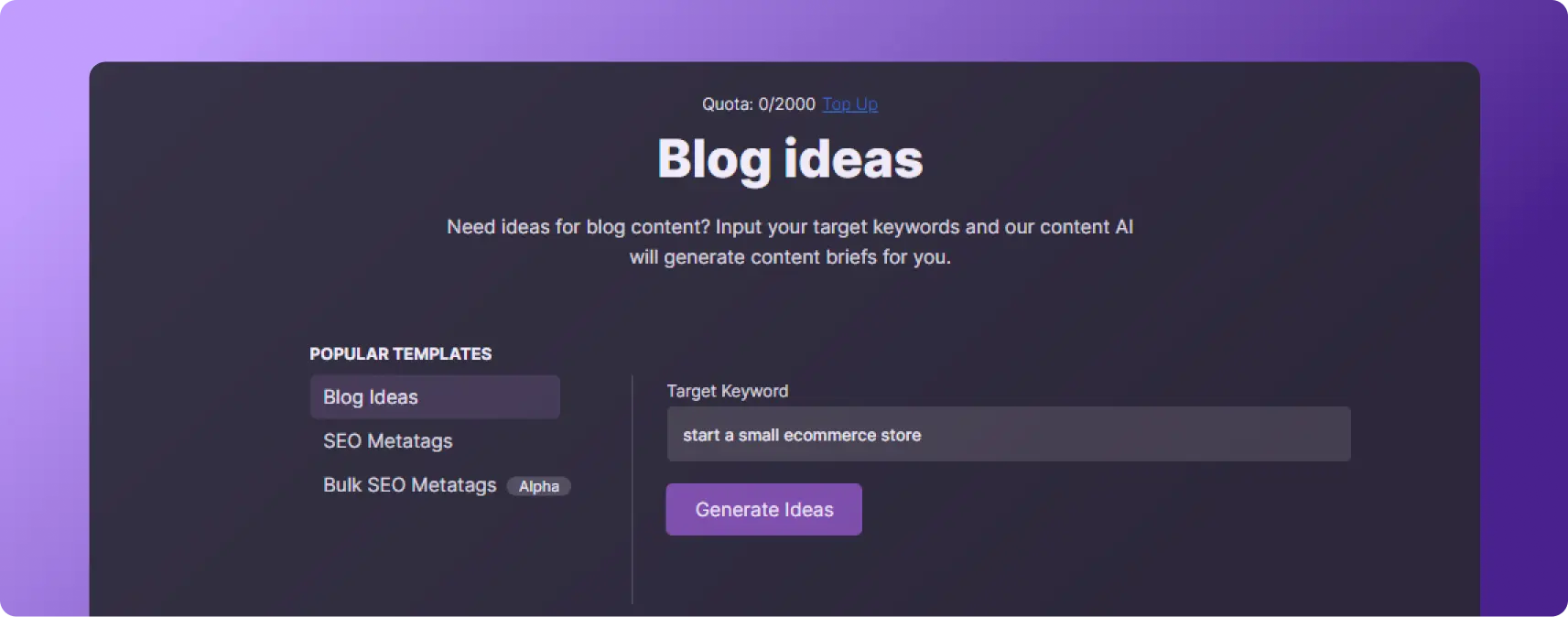AI tool generating blog content ideas and briefs from target keywords