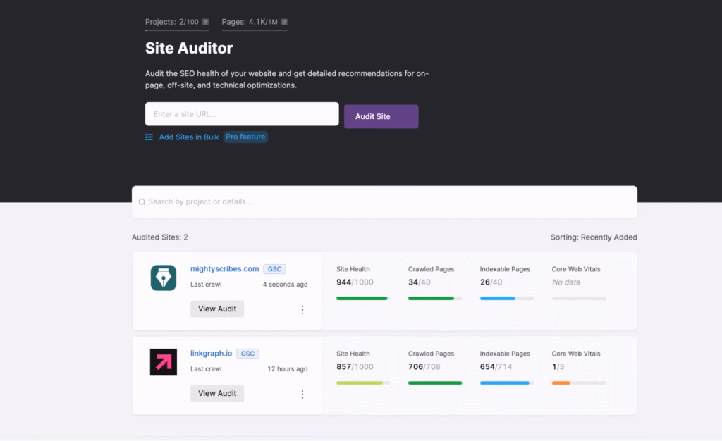 search atlas site auditor tool Audited Sites