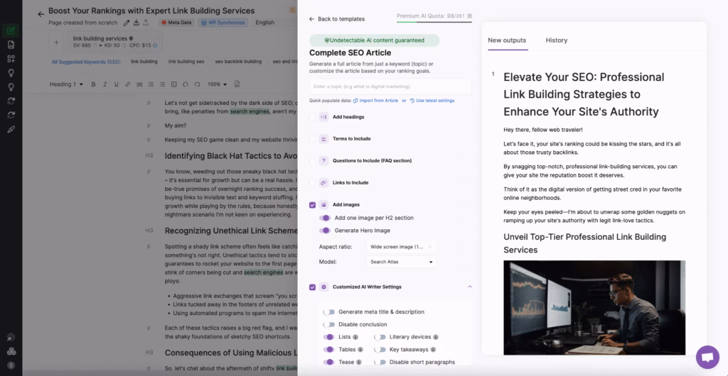 complete seo article drafted and optimized in Search Atlas' Content Optimizer