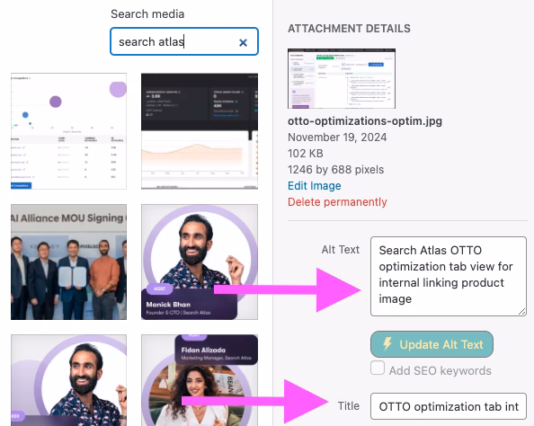 Example of Alt Text and Title name in WordPress