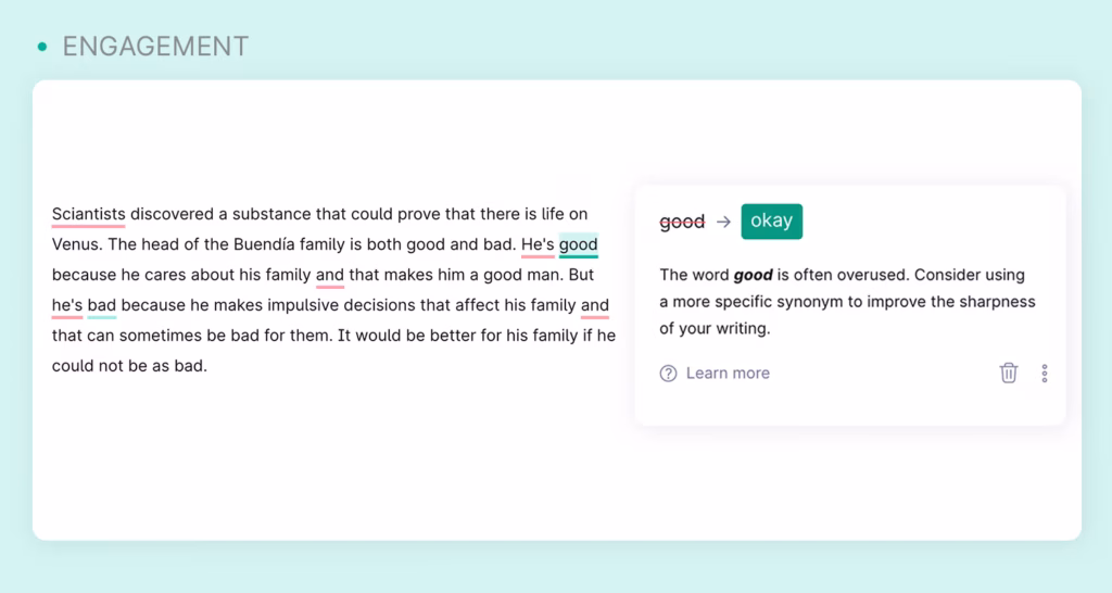 Grammarly General Writing Suggestion Vocabulary Feature