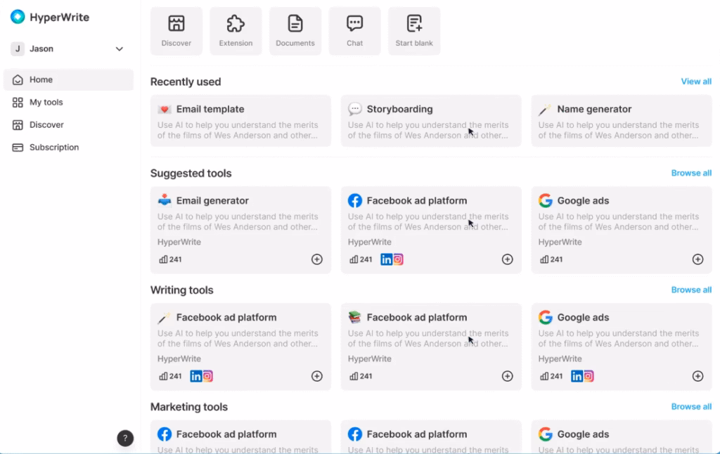 Hyperwrite AI Dashboard