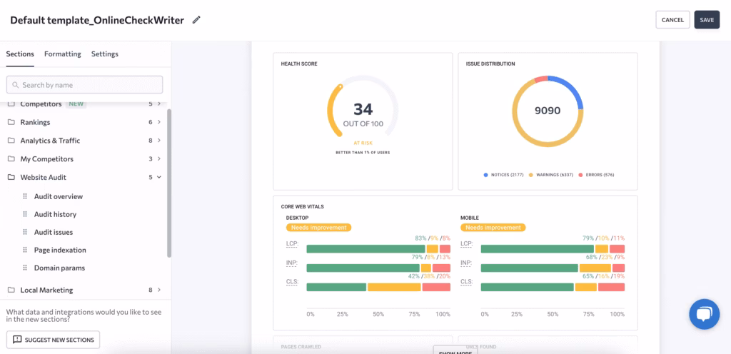 SE Ranking SEO reporting builder tool for clients