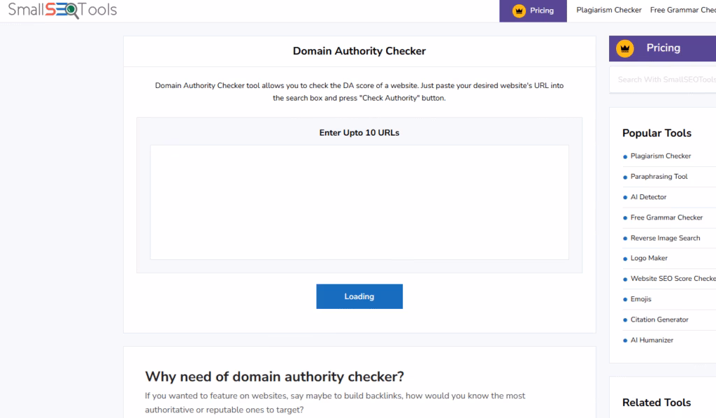 small seo tools domain authority checker