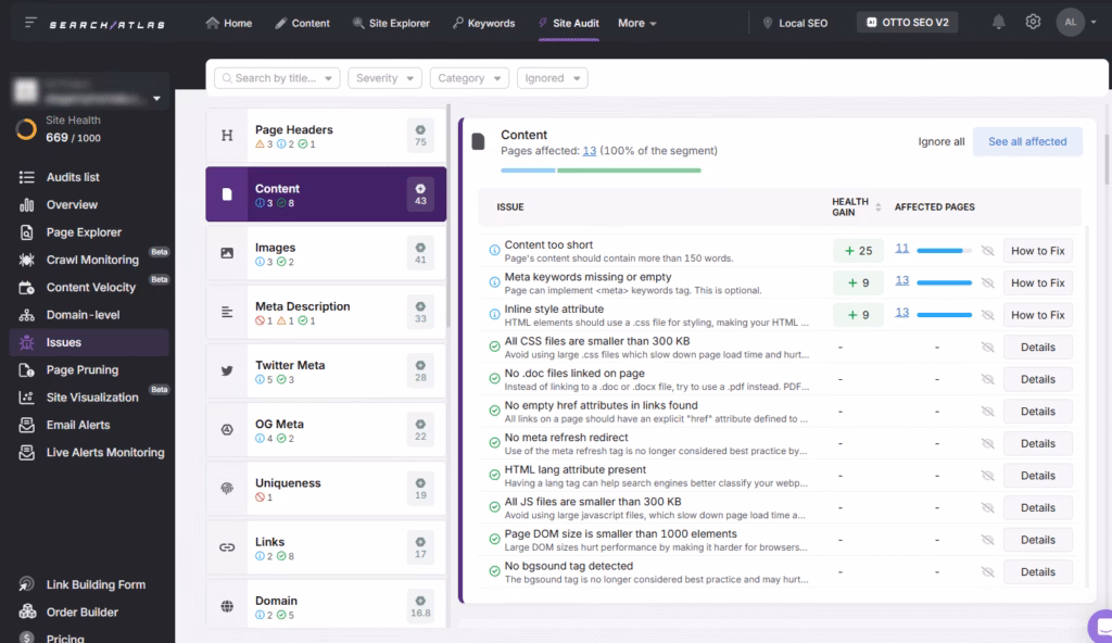 search atlas technical seo insights