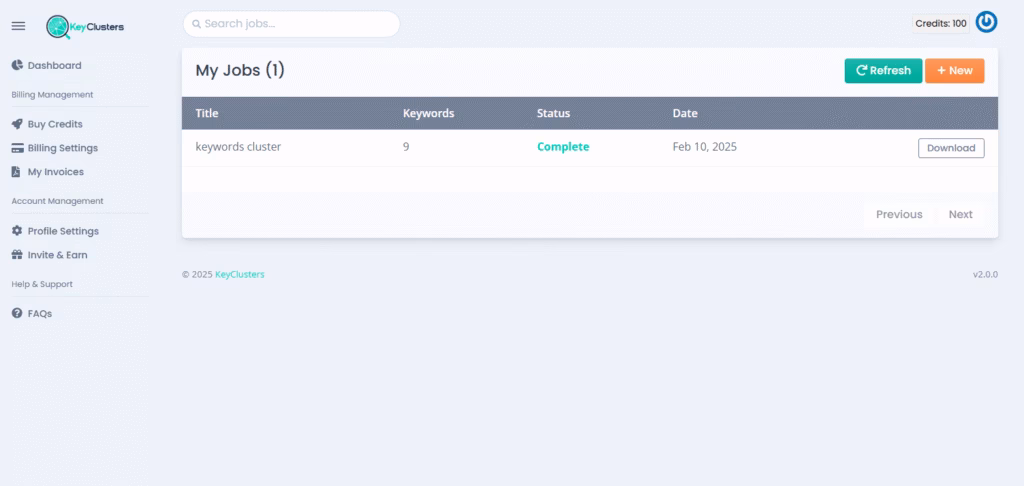 keyclusters dashboard