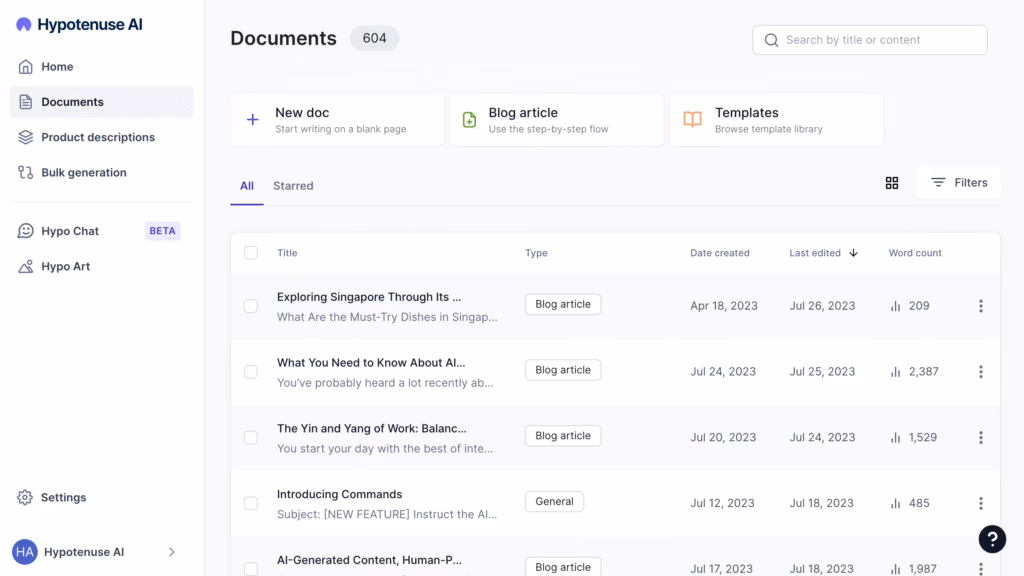 Hypotenuse.ai AI-powered writing assistant