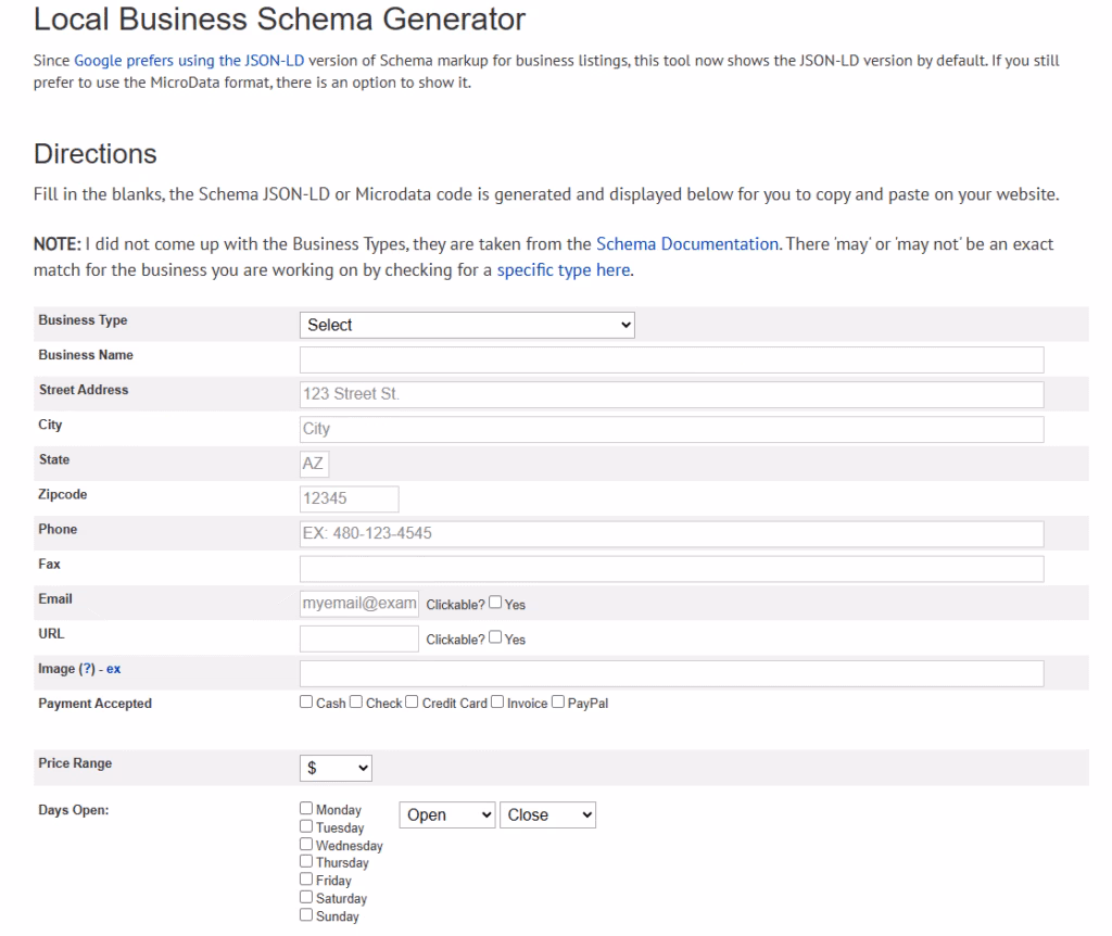 Microdata Generator by SEOChat
