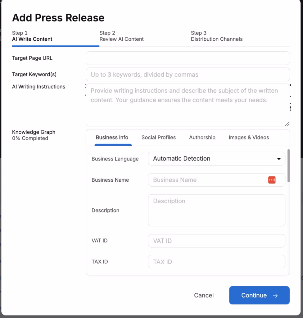 Add press release dashboard screenshot