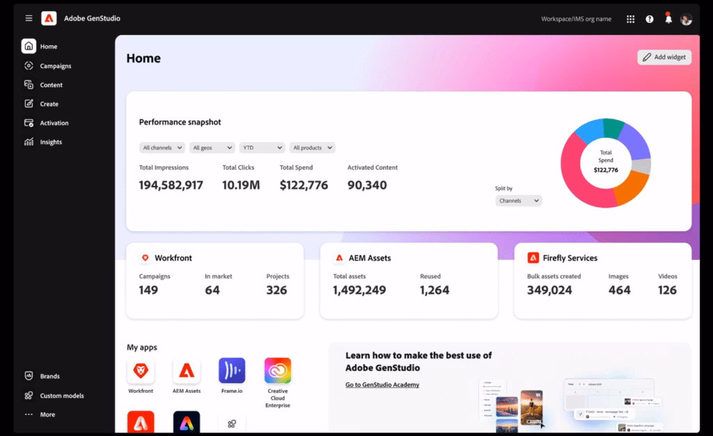adobe genstudio main dashboard