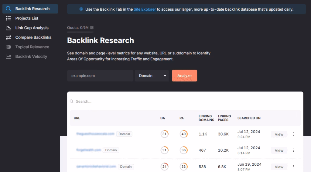 Backlink Analysis