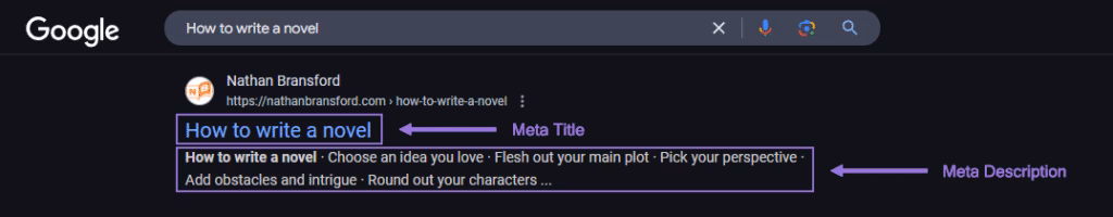 examples of meta title and meta description in SERP