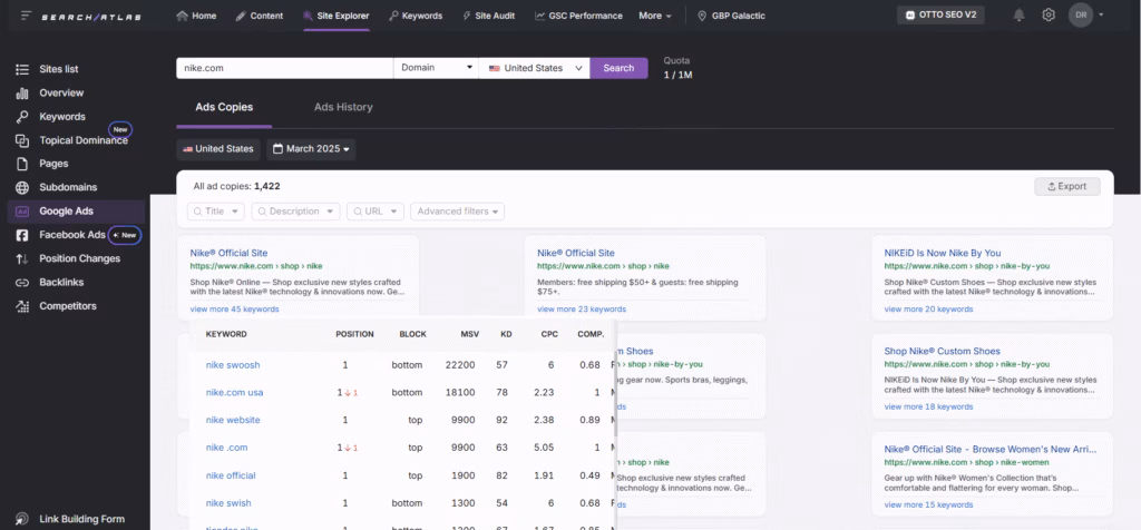 search atlas competitor ad and messaging