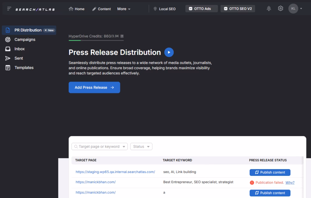 search atlas press release distribution dashboard