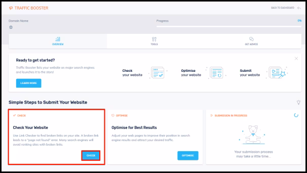 traffic booster dashboard