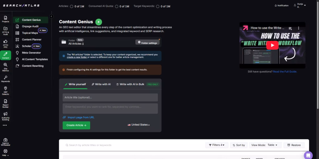 Content Genius lets you create content from scratch, even in bulk.