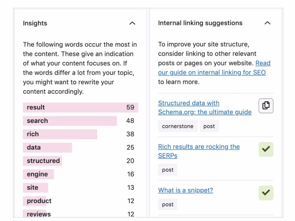 Yoast SEO internal linking suggestions