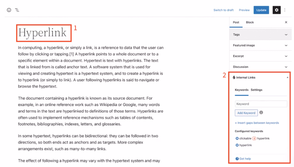 Internal Link Juicer Internal linking features