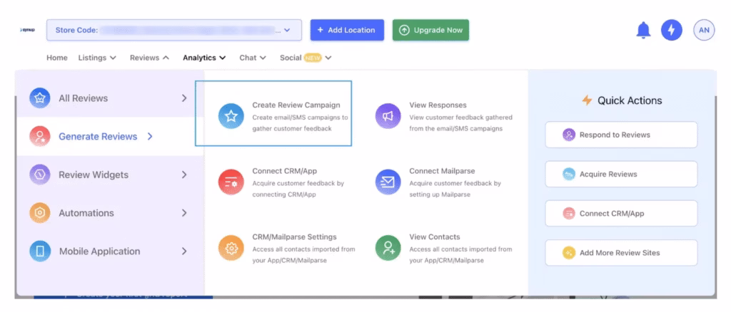 Review Management Synup - Create Review Campaign