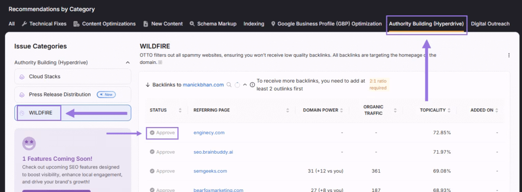 OTTO SEO wildfire feature