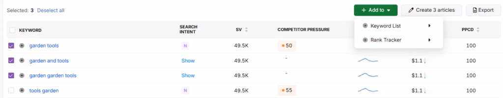 Keyword Magic tool search intent