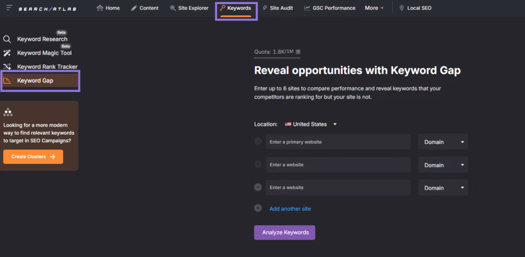 search atlas keyword gap tool
