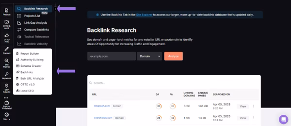 Backlink research tool for link-building
