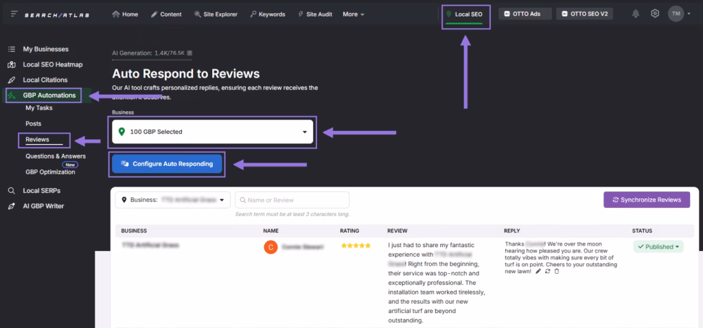 GBP automations auto respond to reviews