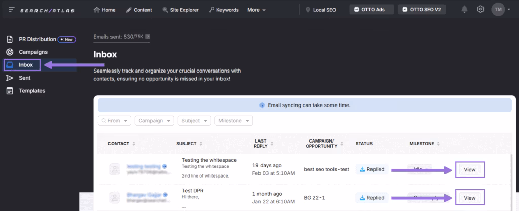 search atlas digital pr tool inbox