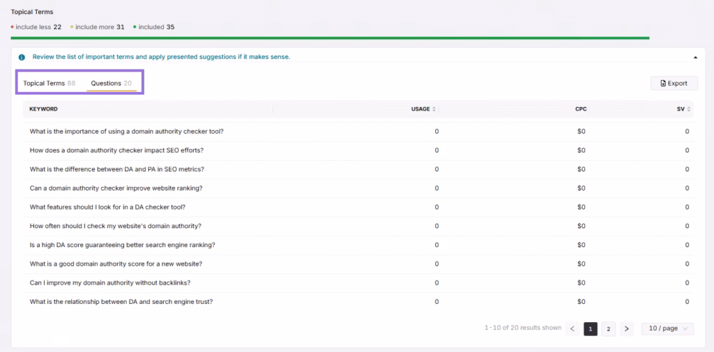topical terms in search atlas on-page seo audit tool