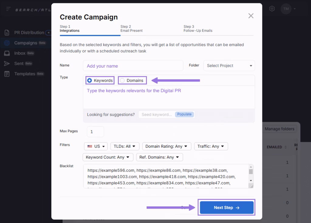 create campaign in search atlas digital pr tool