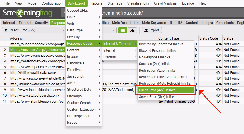 Screaming Frog Broken Link Checker