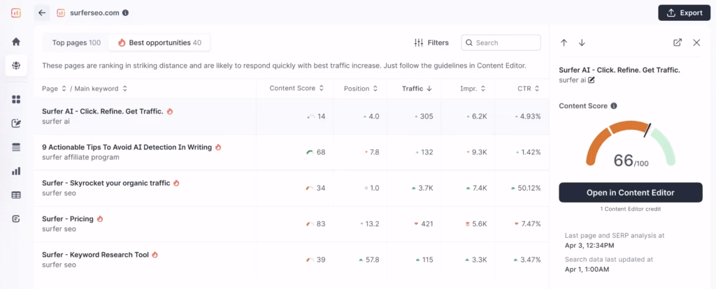 Surfer SEO content audit