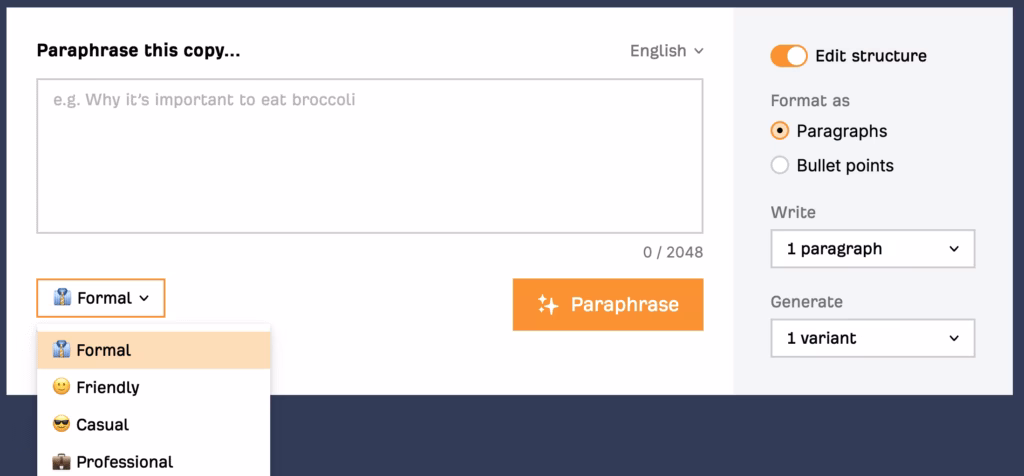 Ahrefs paraphrase tool