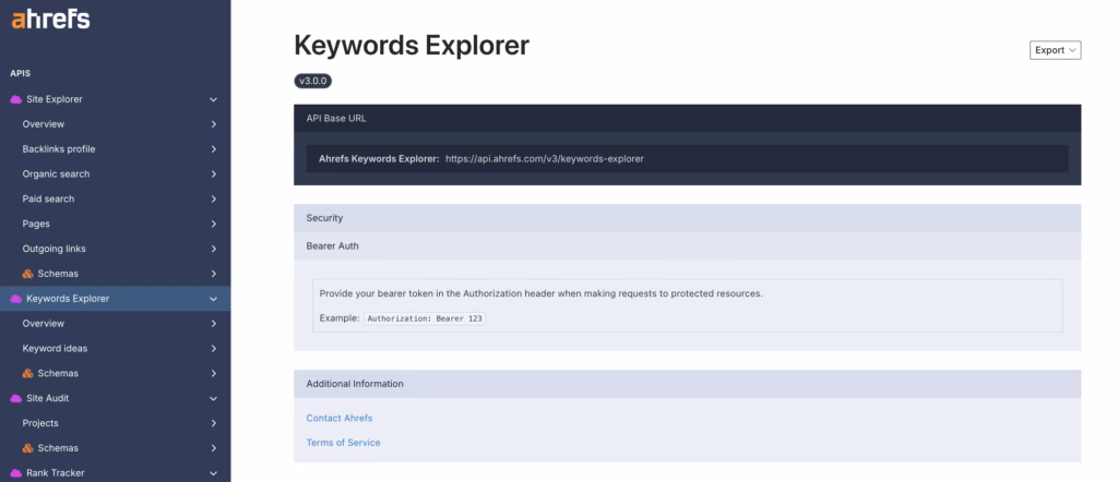 Ahrefs keyword research API