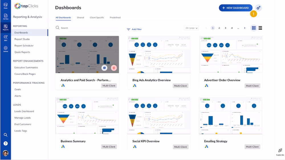 TapClicks analytics dashboards