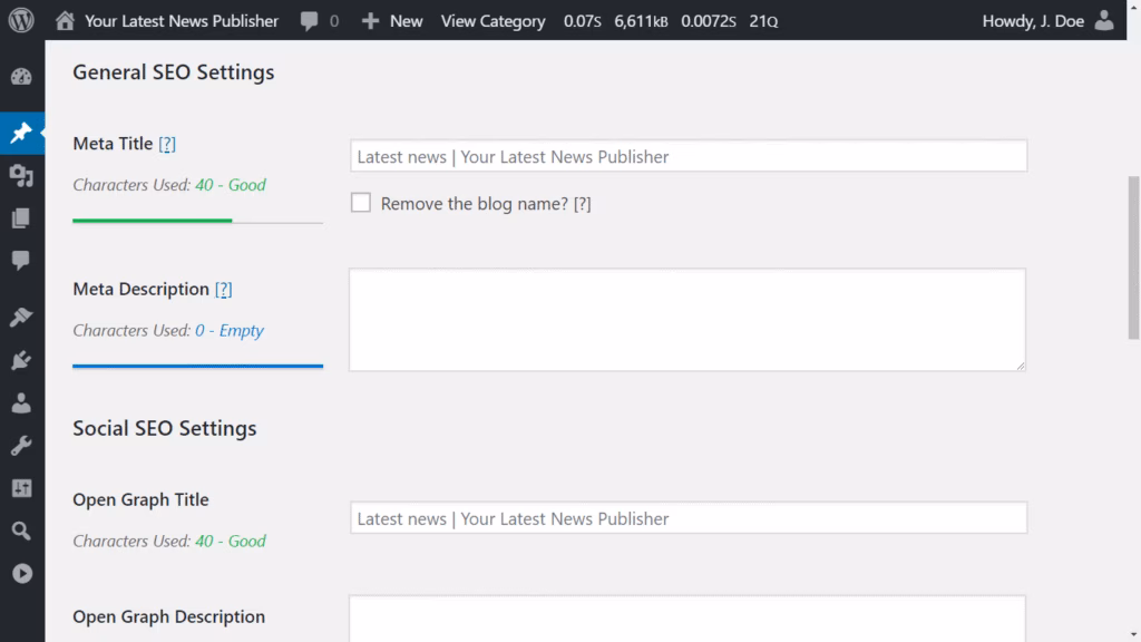 The SEO Framework dashboard