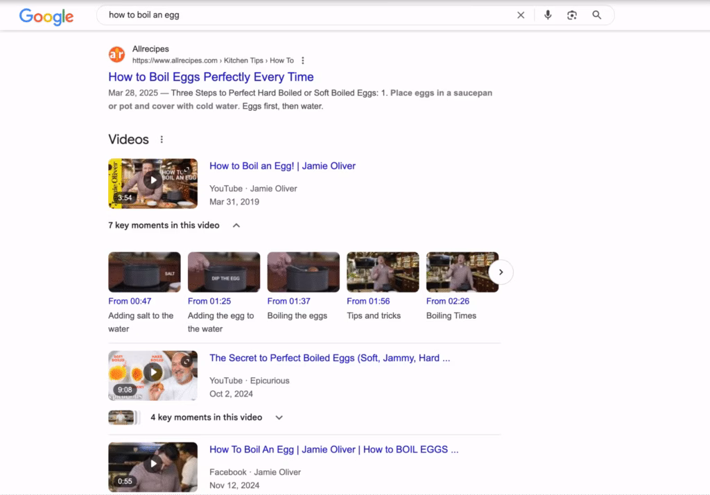 google SERP on how to boil an egg