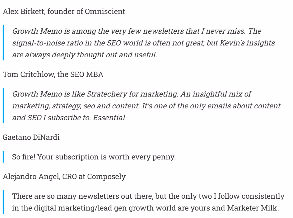 growth memo newsletter reviews