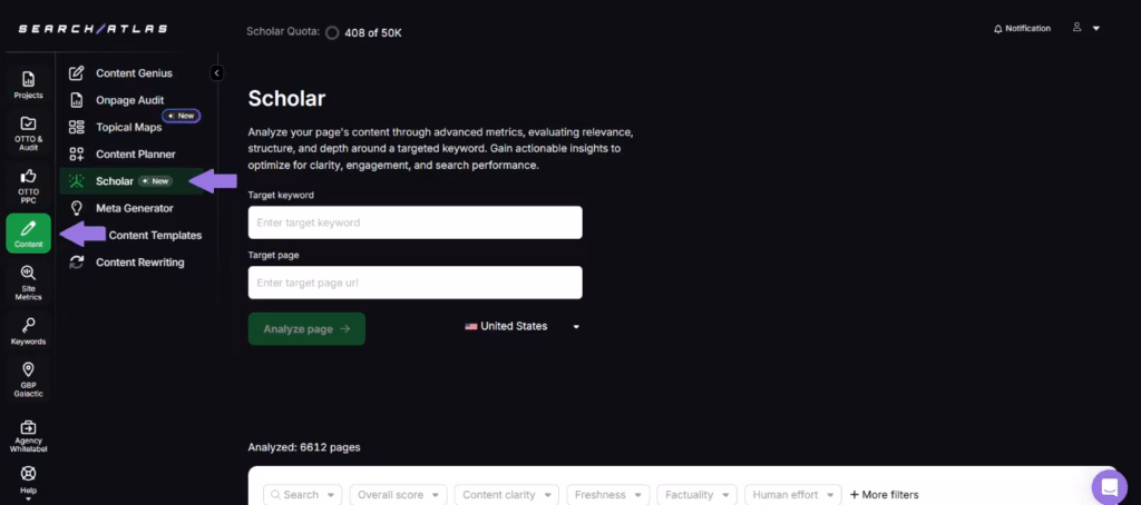 SA scholar tool for content quality