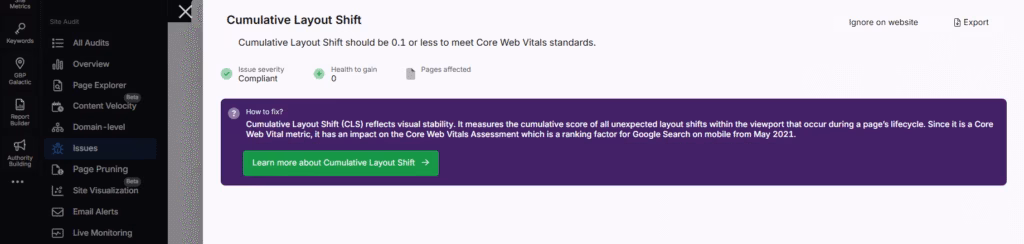 Cumulative layout shift site auditor issues