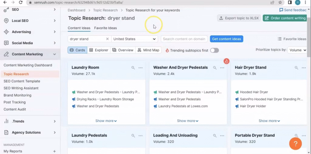 semrush topic research tool