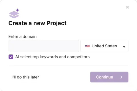 search atlas Create a New Project step 2