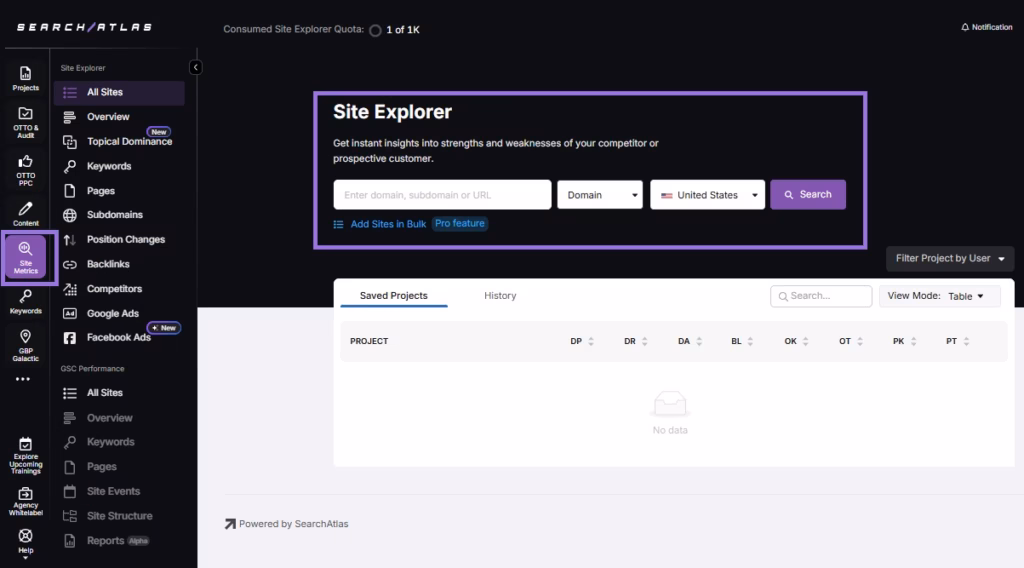 access site explorer from the dashboard