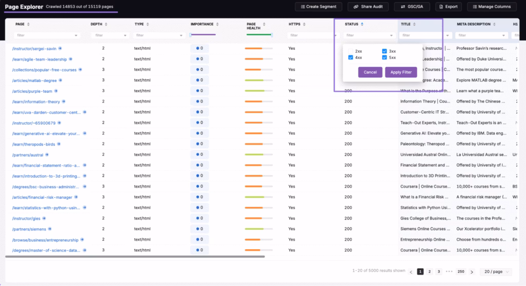 search atlas page explorer tool page status