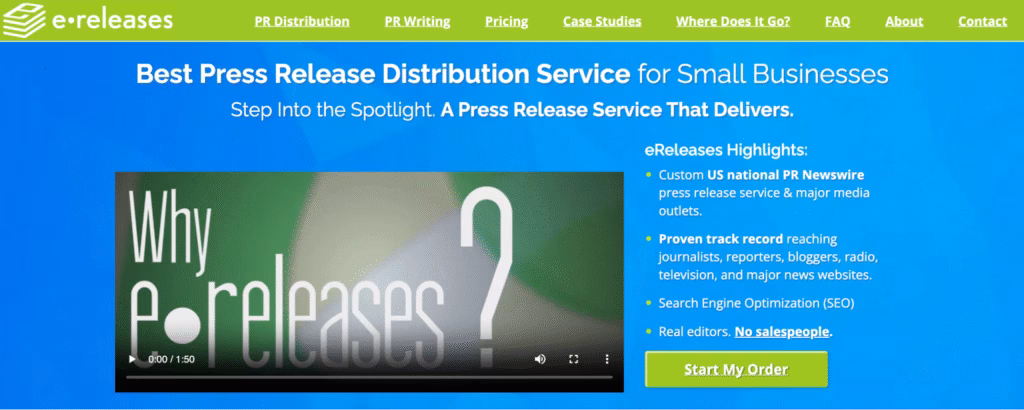 EReleases pr distribution service website