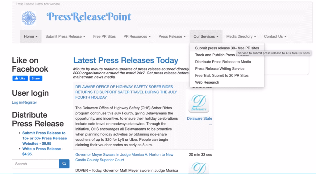 press release point dashboard
