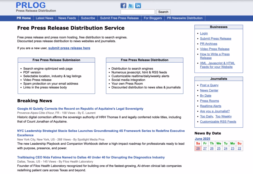PRLog website