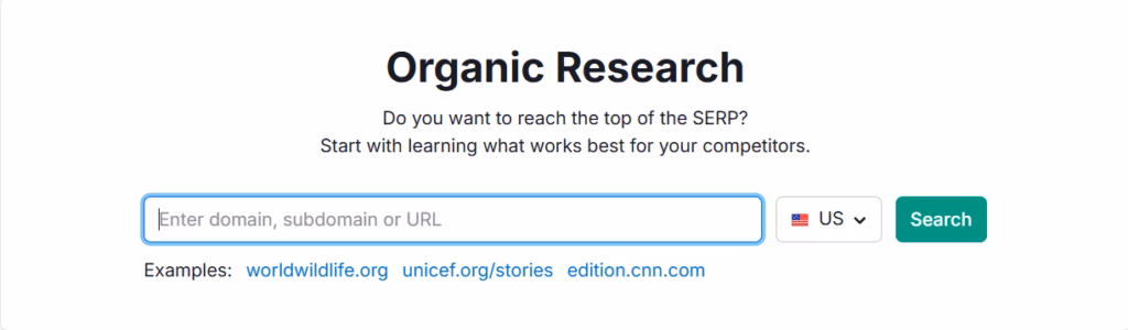 Navigating to Semrush organic research tool