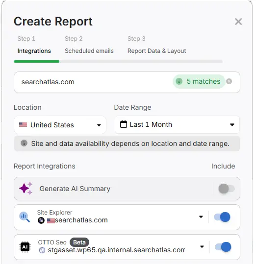 search atlas set up report Builder step 2